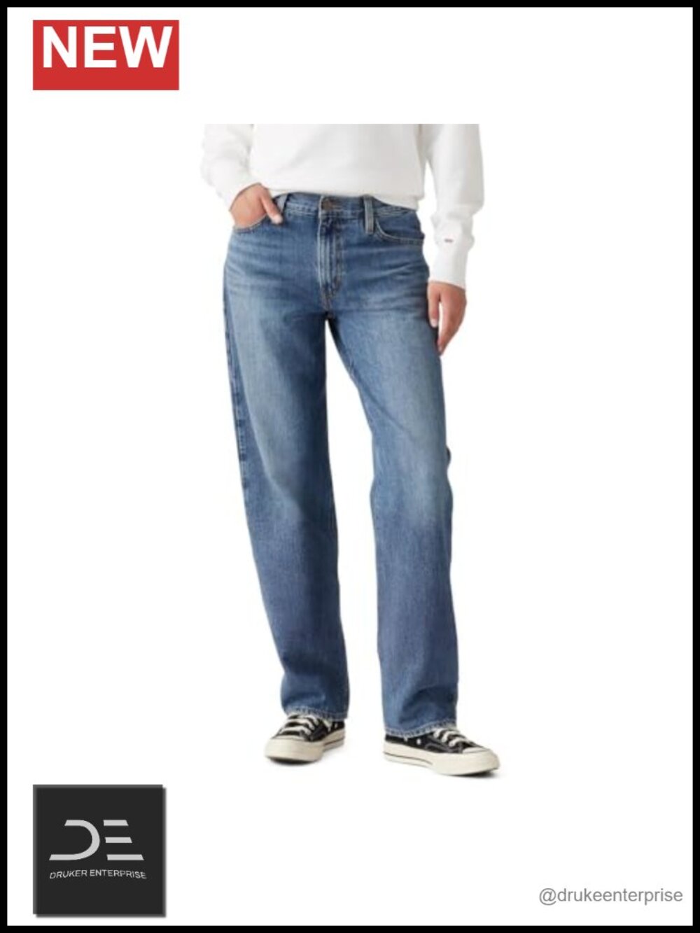 Mid Rise Baggy Straight Leg Jeans Loose Hip Thigh 31 Inseam